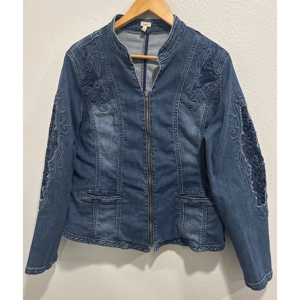 Reba Jean Jacket Lace Accents Zip Front Size XL Country Music Festival Cowgirl